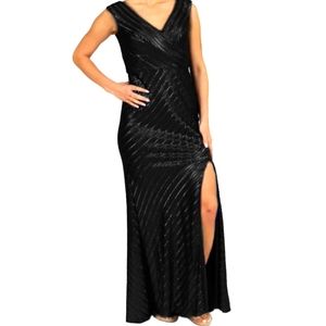 Rene Ruiz Black Sequin V-Neck Gown